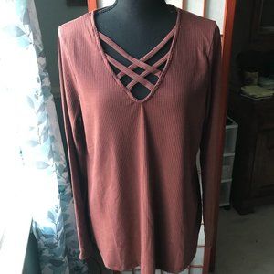 White Birch Rust Ribbed Relaxed Fit Blouse Size XL (14-16) NEW with tag
